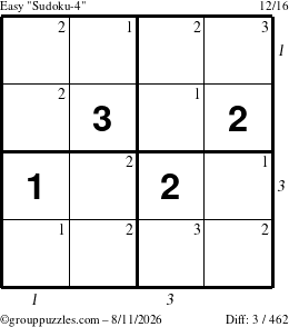 The grouppuzzles.com Easy Sudoku-4 puzzle for Tuesday August 11, 2026 with all 3 steps marked