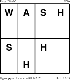 The grouppuzzles.com Easy Wash puzzle for Tuesday August 11, 2026