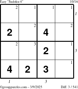 The grouppuzzles.com Easy Sudoku-4 puzzle for Sunday March 9, 2025 with all 3 steps marked