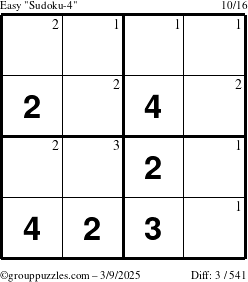 The grouppuzzles.com Easy Sudoku-4 puzzle for Sunday March 9, 2025 with the first 3 steps marked