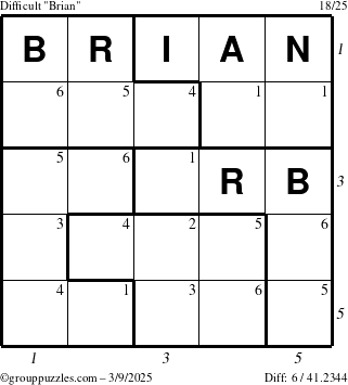 The grouppuzzles.com Difficult Brian puzzle for Sunday March 9, 2025 with all 6 steps marked