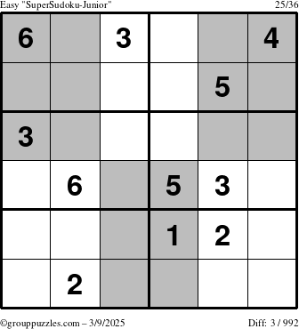 The grouppuzzles.com Easy SuperSudoku-Junior puzzle for Sunday March 9, 2025