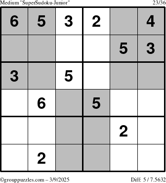 The grouppuzzles.com Medium SuperSudoku-Junior puzzle for Sunday March 9, 2025