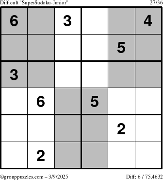 The grouppuzzles.com Difficult SuperSudoku-Junior puzzle for Sunday March 9, 2025