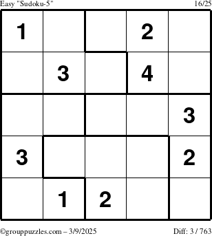 The grouppuzzles.com Easy Sudoku-5 puzzle for Sunday March 9, 2025