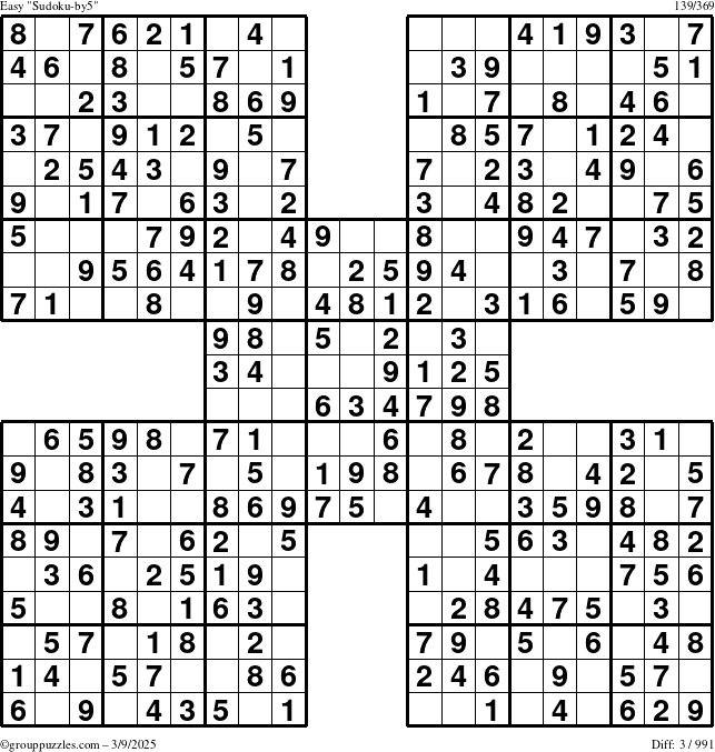 The grouppuzzles.com Easy Sudoku-by5 puzzle for Sunday March 9, 2025