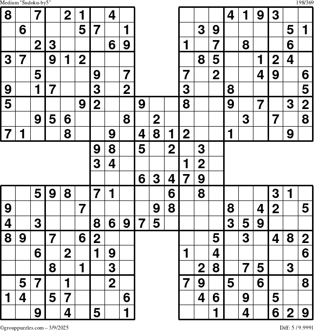 The grouppuzzles.com Medium Sudoku-by5 puzzle for Sunday March 9, 2025