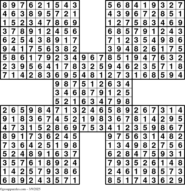 The grouppuzzles.com Answer grid for the Sudoku-by5 puzzle for Sunday March 9, 2025