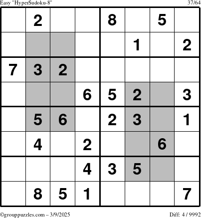 The grouppuzzles.com Easy HyperSudoku-8 puzzle for Sunday March 9, 2025