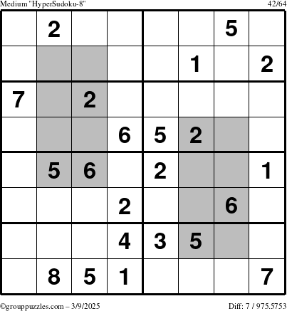 The grouppuzzles.com Medium HyperSudoku-8 puzzle for Sunday March 9, 2025