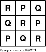 The grouppuzzles.com Answer grid for the TicTac-PQR puzzle for Friday October 4, 2024