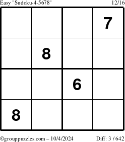 The grouppuzzles.com Easy Sudoku-4-5678 puzzle for Friday October 4, 2024