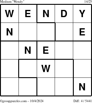 The grouppuzzles.com Medium Wendy puzzle for Friday October 4, 2024