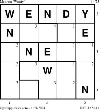 The grouppuzzles.com Medium Wendy puzzle for Friday October 4, 2024 with all 4 steps marked