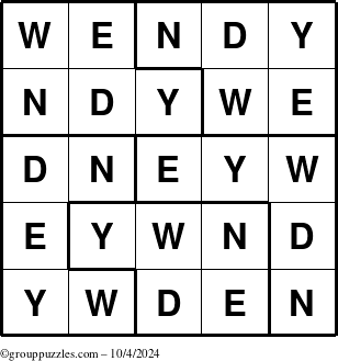 The grouppuzzles.com Answer grid for the Wendy puzzle for Friday October 4, 2024