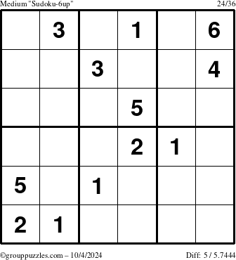 The grouppuzzles.com Medium Sudoku-6up puzzle for Friday October 4, 2024