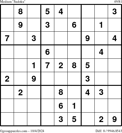 The grouppuzzles.com Medium Sudoku puzzle for Friday October 4, 2024