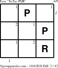 The grouppuzzles.com Easy TicTac-PQR puzzle for Friday October 4, 2024 with all 2 steps marked