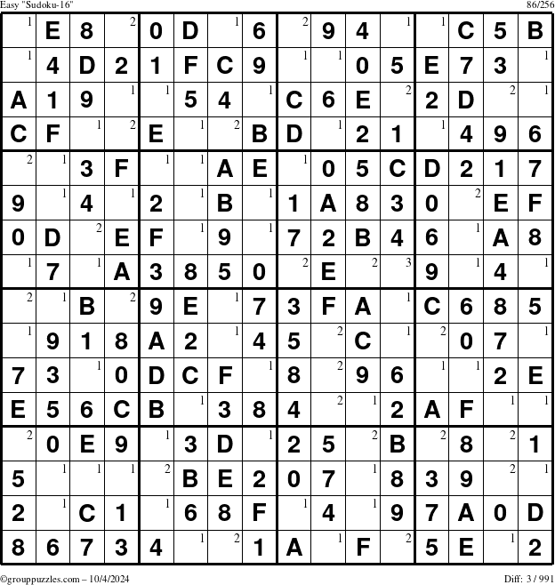 The grouppuzzles.com Easy Sudoku-16 puzzle for Friday October 4, 2024 with the first 3 steps marked