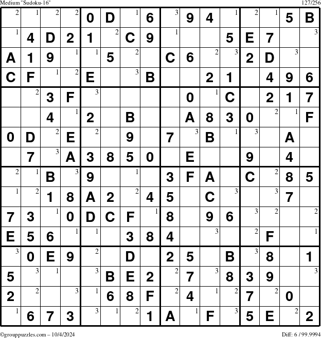 The grouppuzzles.com Medium Sudoku-16 puzzle for Friday October 4, 2024 with the first 3 steps marked