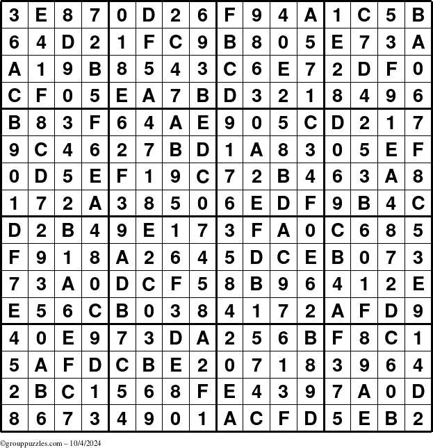 The grouppuzzles.com Answer grid for the Sudoku-16 puzzle for Friday October 4, 2024