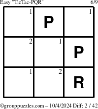 The grouppuzzles.com Easy TicTac-PQR puzzle for Friday October 4, 2024 with the first 2 steps marked