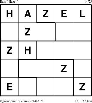 The grouppuzzles.com Easy Hazel puzzle for Saturday February 14, 2026