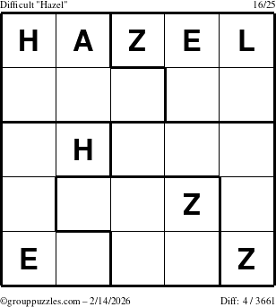 The grouppuzzles.com Difficult Hazel puzzle for Saturday February 14, 2026