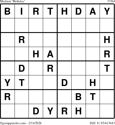 The grouppuzzles.com Medium Birthday puzzle for Saturday February 14, 2026