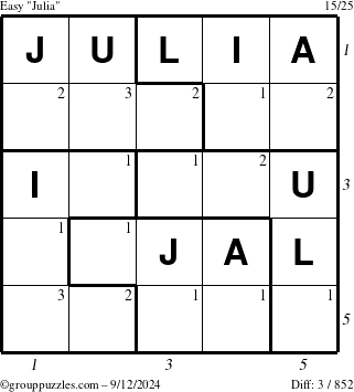 The grouppuzzles.com Easy Julia puzzle for Thursday September 12, 2024 with all 3 steps marked