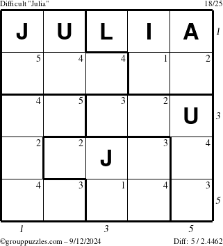 The grouppuzzles.com Difficult Julia puzzle for Thursday September 12, 2024 with all 5 steps marked