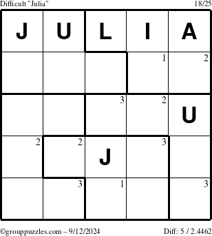 The grouppuzzles.com Difficult Julia puzzle for Thursday September 12, 2024 with the first 3 steps marked