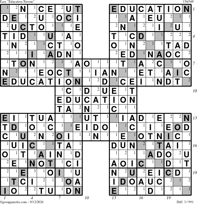 The grouppuzzles.com Easy Education-Xtreme puzzle for Thursday September 12, 2024 with all 3 steps marked