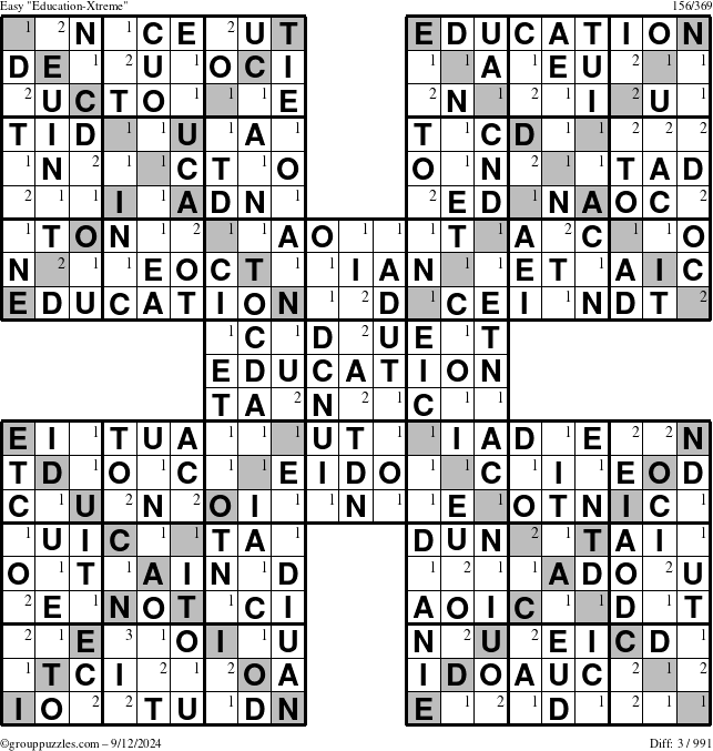 The grouppuzzles.com Easy Education-Xtreme puzzle for Thursday September 12, 2024 with the first 3 steps marked