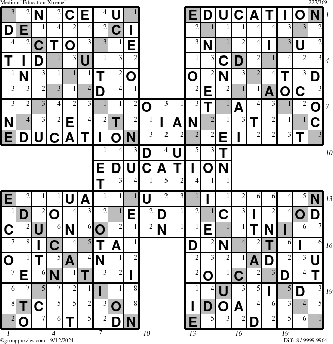 The grouppuzzles.com Medium Education-Xtreme puzzle for Thursday September 12, 2024 with all 8 steps marked