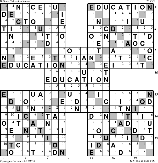 The grouppuzzles.com Difficult Education-Xtreme puzzle for Thursday September 12, 2024 with all 10 steps marked