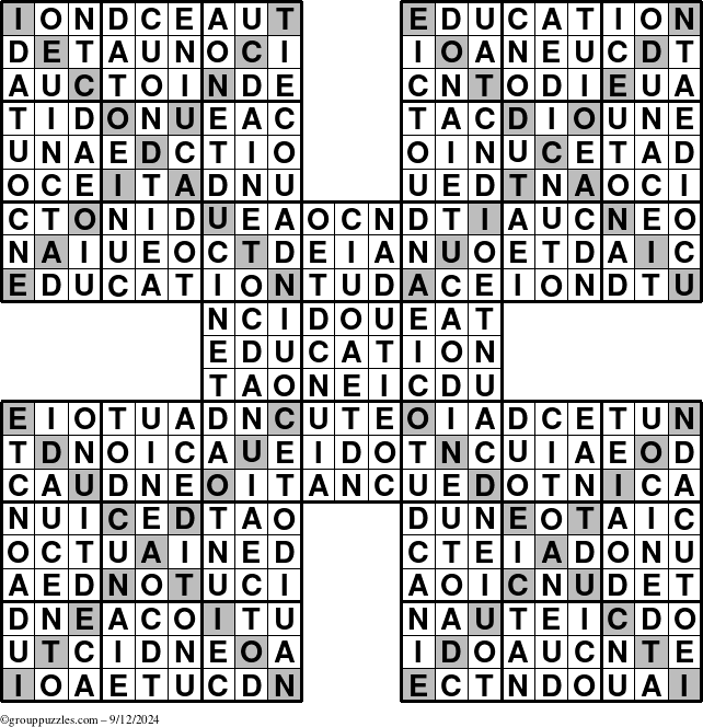 The grouppuzzles.com Answer grid for the Education-Xtreme puzzle for Thursday September 12, 2024