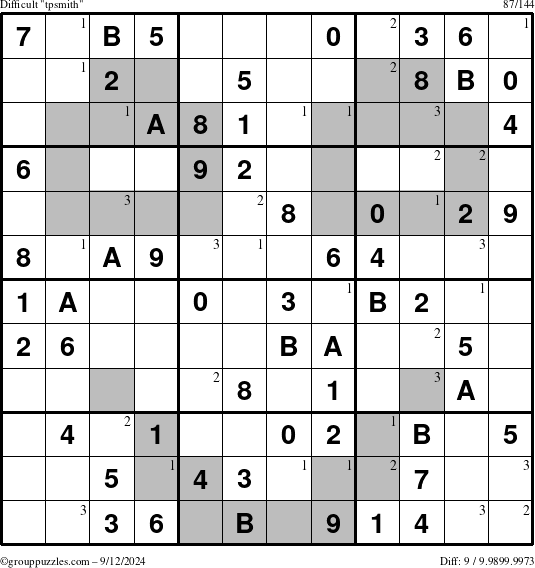 The grouppuzzles.com Difficult tpsmith puzzle for Thursday September 12, 2024 with the first 3 steps marked