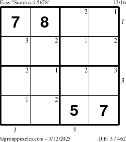 The grouppuzzles.com Easy Sudoku-4-5678 puzzle for Wednesday March 12, 2025 with all 3 steps marked