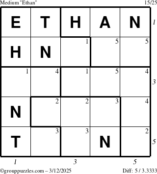 The grouppuzzles.com Medium Ethan puzzle for Wednesday March 12, 2025 with all 5 steps marked