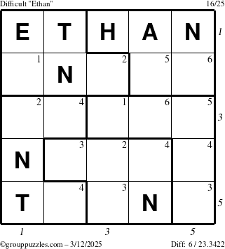 The grouppuzzles.com Difficult Ethan puzzle for Wednesday March 12, 2025 with all 6 steps marked