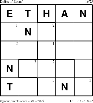 The grouppuzzles.com Difficult Ethan puzzle for Wednesday March 12, 2025 with the first 3 steps marked