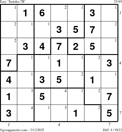 The grouppuzzles.com Easy Sudoku-7B puzzle for Wednesday March 12, 2025 with all 4 steps marked