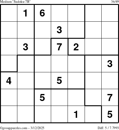 The grouppuzzles.com Medium Sudoku-7B puzzle for Wednesday March 12, 2025