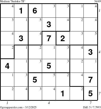 The grouppuzzles.com Medium Sudoku-7B puzzle for Wednesday March 12, 2025 with all 5 steps marked