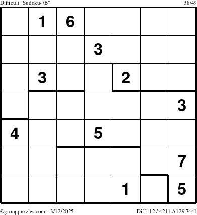 The grouppuzzles.com Difficult Sudoku-7B puzzle for Wednesday March 12, 2025