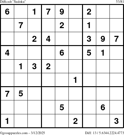 The grouppuzzles.com Difficult Sudoku puzzle for Wednesday March 12, 2025