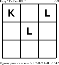The grouppuzzles.com Easy TicTac-JKL puzzle for Sunday August 17, 2025