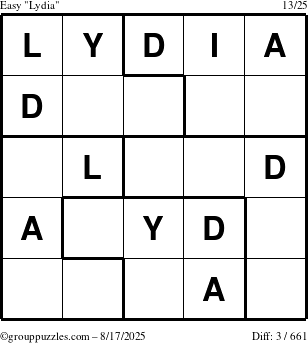 The grouppuzzles.com Easy Lydia puzzle for Sunday August 17, 2025