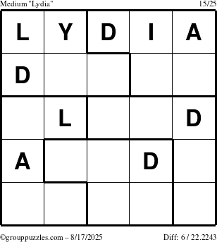 The grouppuzzles.com Medium Lydia puzzle for Sunday August 17, 2025